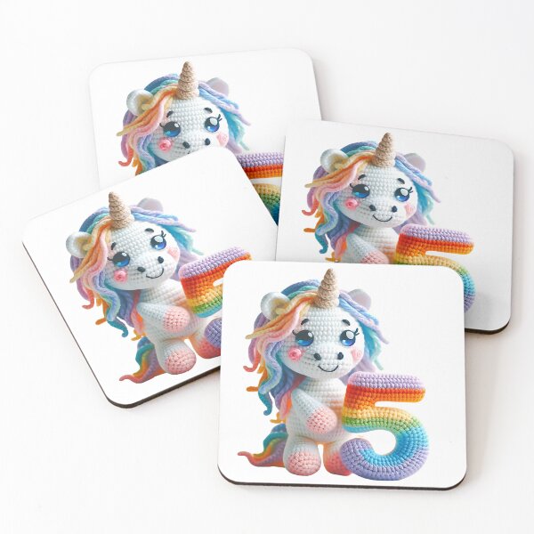 Item preview, Colorful crocheted unicorn for 5 year birthday designed and sold by OtterDesigns.