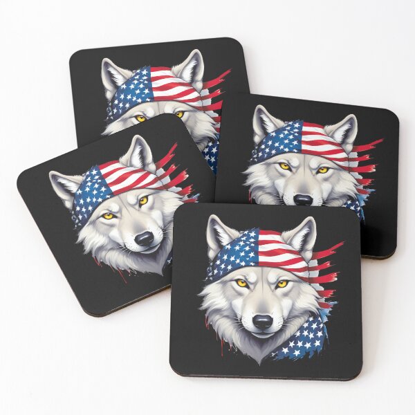 Item preview, Head Of A White Wolf With Yellow Eyes And An American Flag designed and sold by Adelberton.