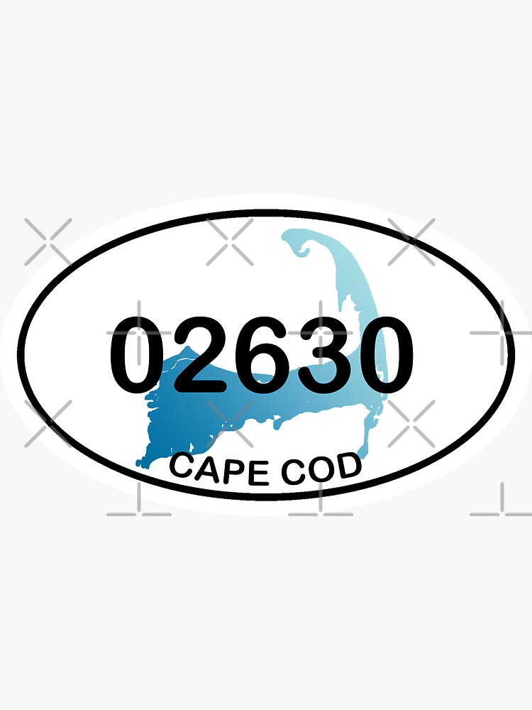 "Towns of Cape Cod with Zip Code Barnstable 02630" Sticker for Sale