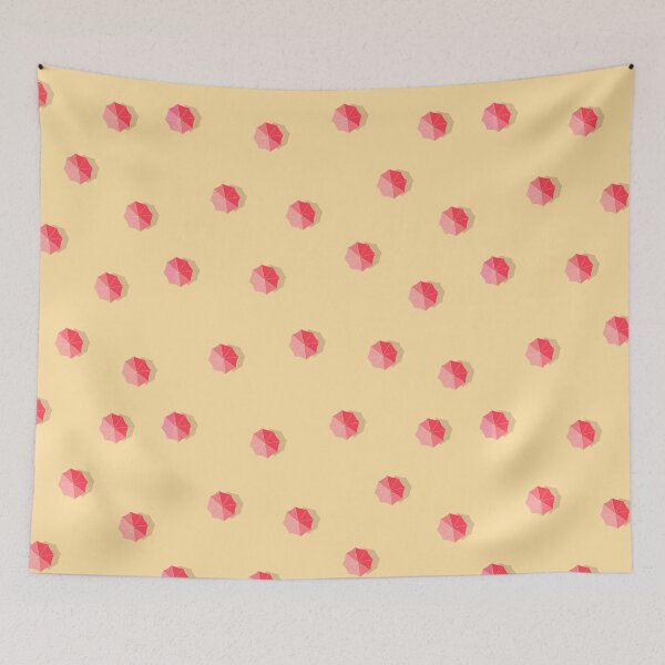 Item preview,  Summer pink beach umbrella wallpaper pattern, mid century vintage artwork, fabric seamless pattern, yellow background pattern designed and sold by GorXena.