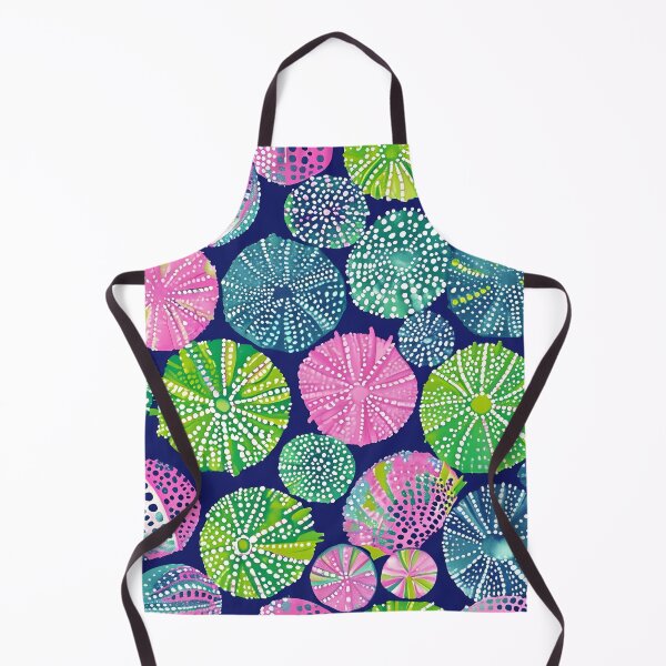 Item preview, Watercolor sea urchins in preppy colors on navy blue designed and sold by SophieClimaArt.