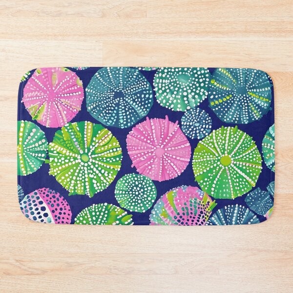Item preview, Watercolor sea urchins in preppy colors on navy blue designed and sold by SophieClimaArt.