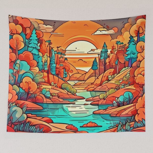 Item preview, Colorful Forest Sunset Cartoon Art designed and sold by Health And Fitness Posts e-Store.