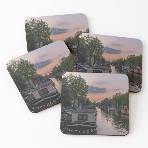 Item preview, Amsterdam Canal Sunset with Houseboats designed and sold by InbalTurShalom.