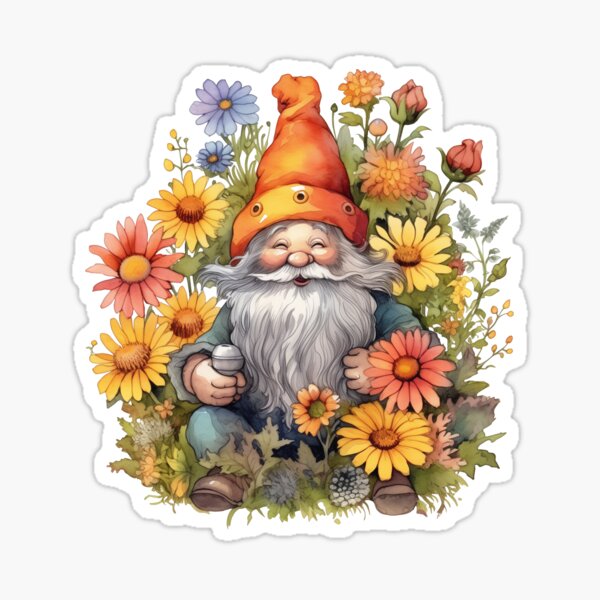Item preview, Gnome with Orange Hat and Sunflowers designed and sold by New-School-Wave.
