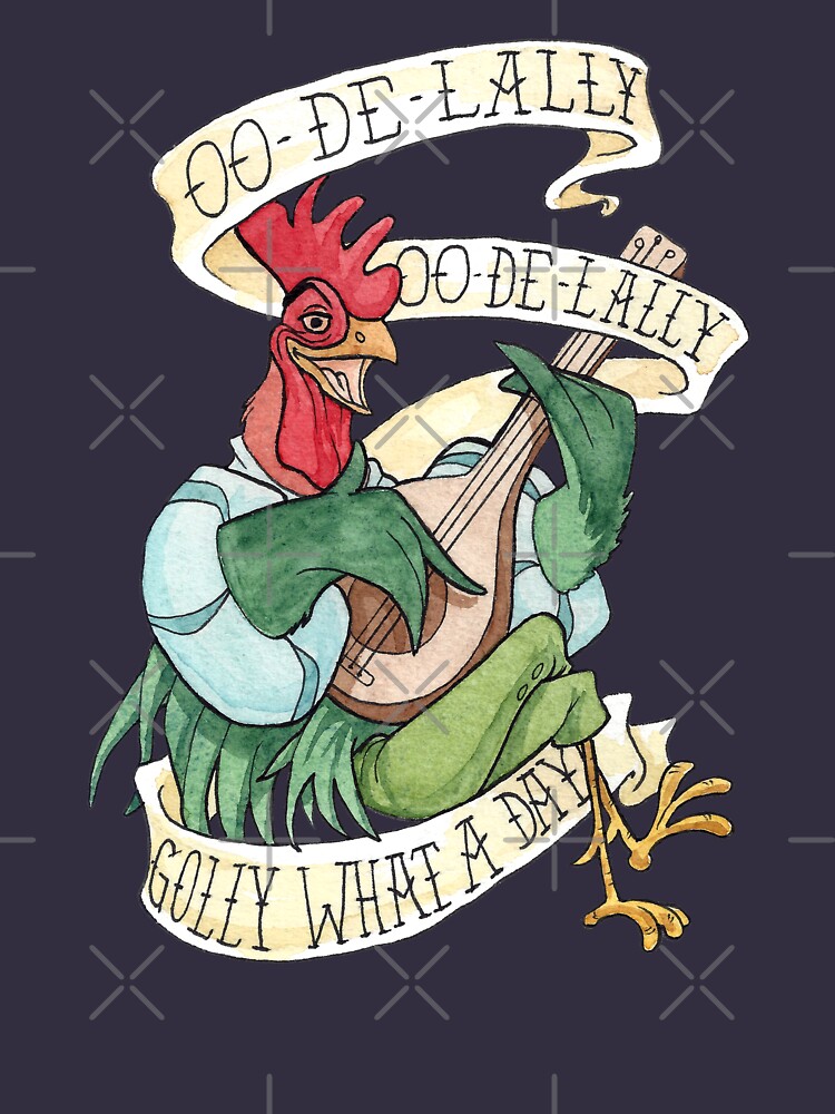 Thumbnail 3 of 3, Racerback Tank Top, Alan-A-Dale Rooster : OO-De-Lally Golly What A Day Tattoo Watercolor Painting Robin Hood designed and sold by Rvaya.