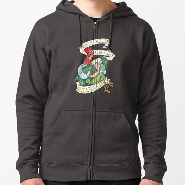 Alan-A-Dale Rooster : OO-De-Lally Golly What A Day Tattoo Watercolor Painting Robin Hood Zipped Hoodie