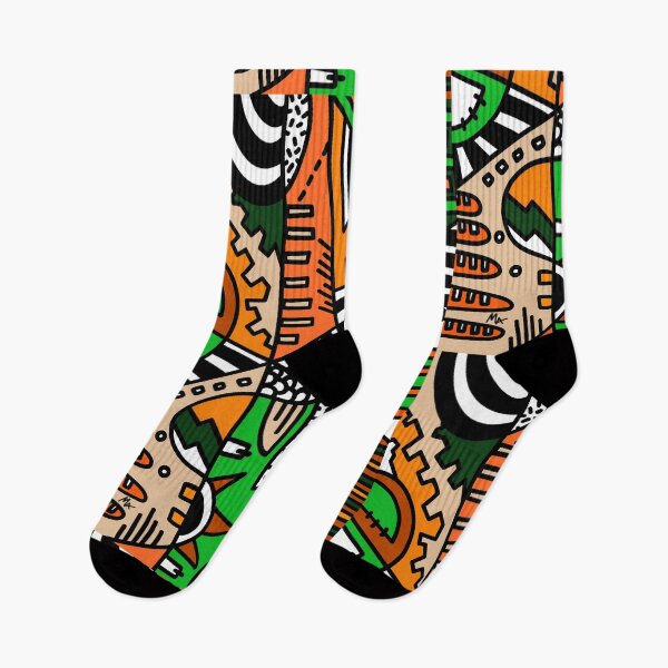 Item preview, Geometric Popart green orange brown black white colorful designed and sold by Michalaart.