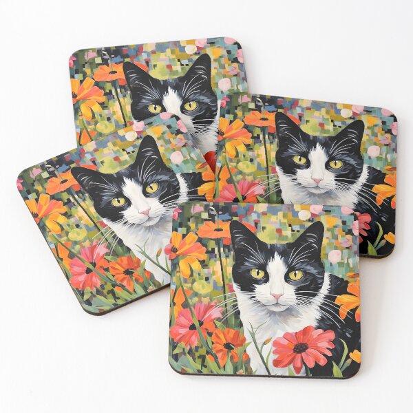 Item preview, Frisky Black and White Tuxedo Cat In Field of Flowers designed and sold by scooterbaby.