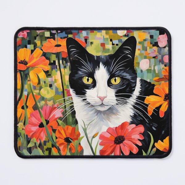 Item preview, Frisky Black and White Tuxedo Cat In Field of Flowers designed and sold by scooterbaby.