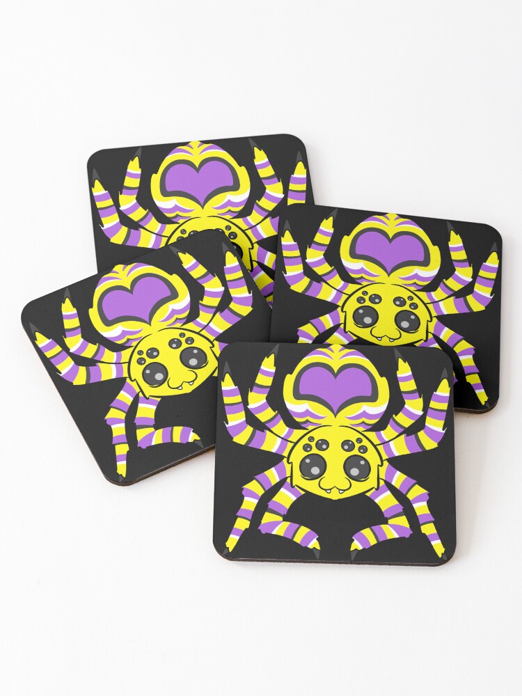 Thumbnail 1 of 5, Coasters (Set of 4), Nonbinary Pride Spider designed and sold by JaxSabertooth.