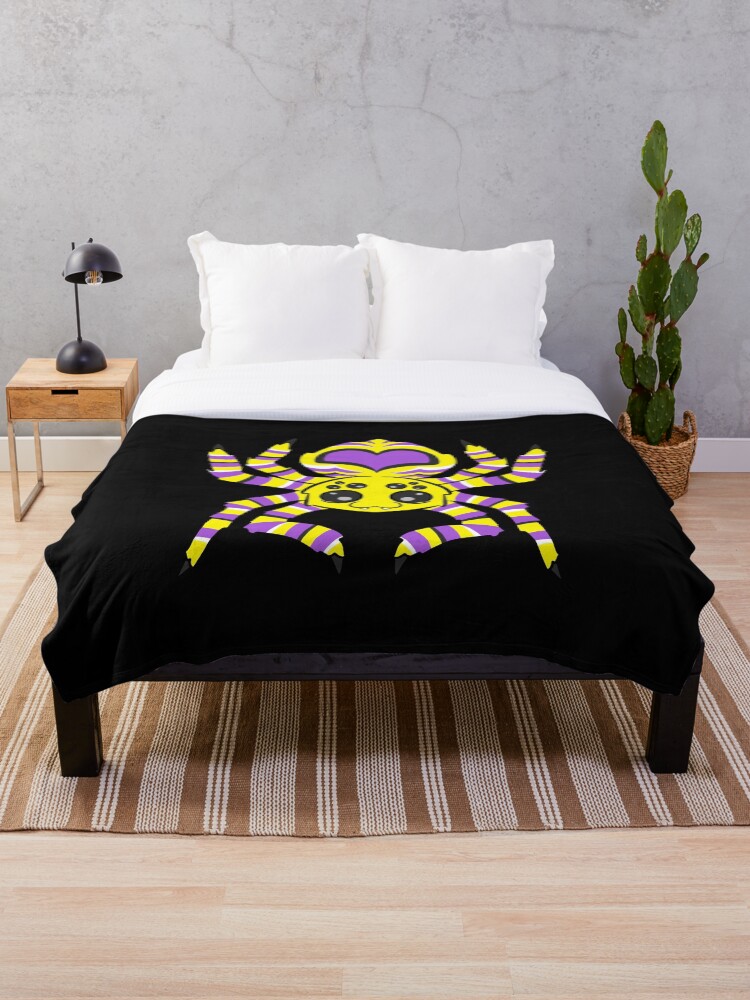 Thumbnail 1 of 6, Throw Blanket, Nonbinary Pride Spider designed and sold by JaxSabertooth.