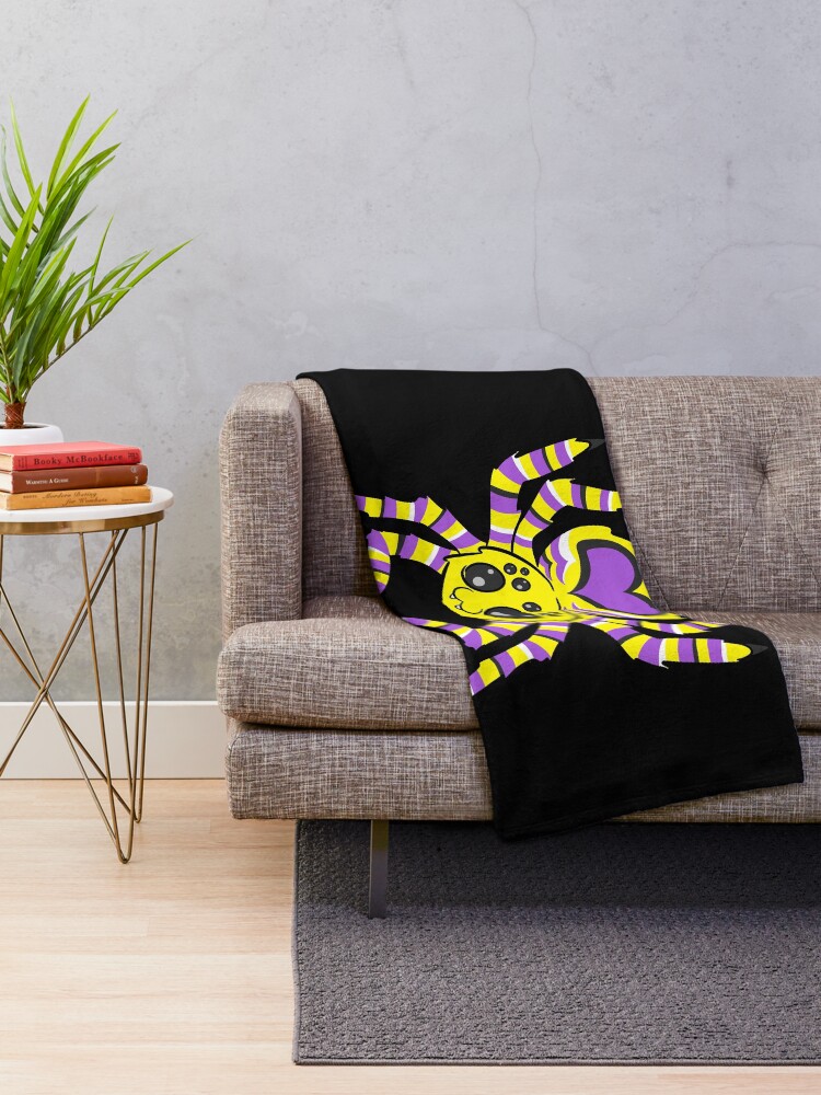 Thumbnail 2 of 6, Throw Blanket, Nonbinary Pride Spider designed and sold by JaxSabertooth.