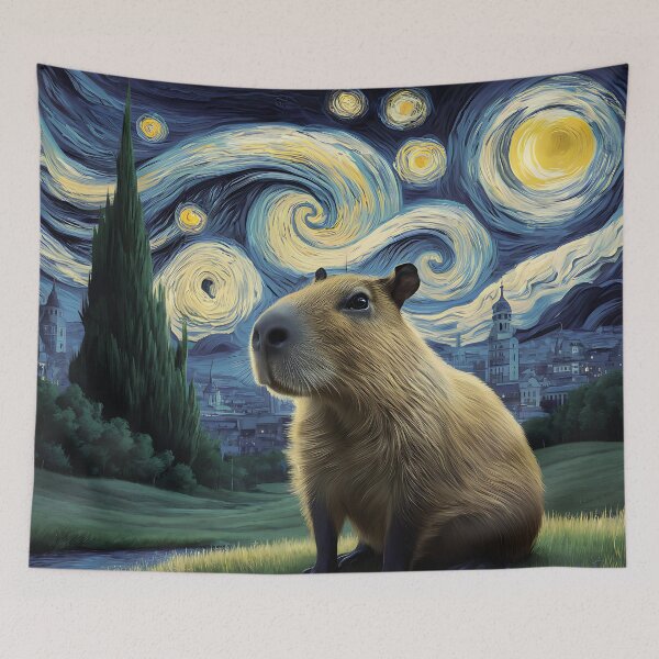 Item preview, A Capybarra under Van Gogh's The Starry Night designed and sold by CrazyInk23.