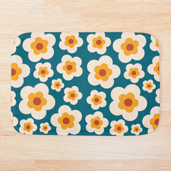 Item preview,  Retro flower on colorful 70s petrol blue background designed and sold by DesignsArtColor.