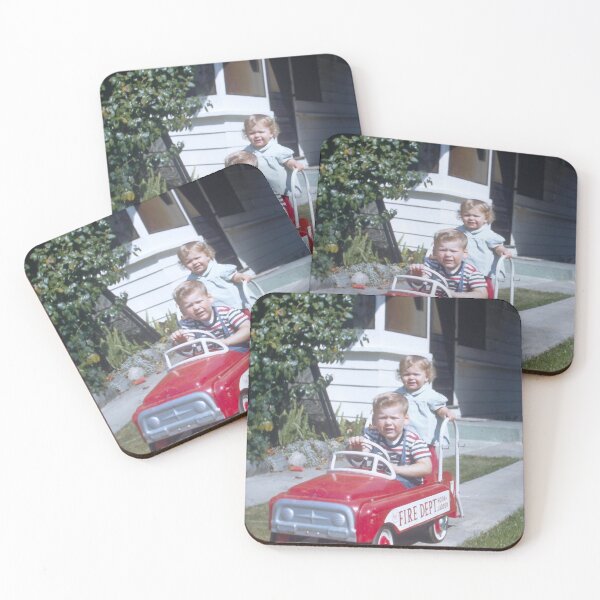 Item preview, Nostalgia : Two Youngsters Enjoying Play with a Fire Dept Pedal Car 1960 designed and sold by JoyousArt4u.
