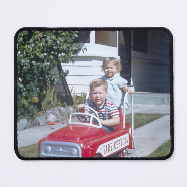 Item preview, Nostalgia : Two Youngsters Enjoying Play with a Fire Dept Pedal Car 1960 designed and sold by JoyousArt4u.
