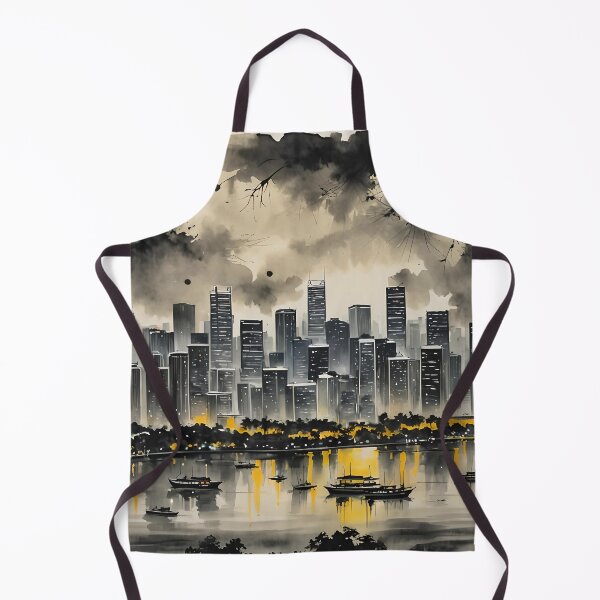 Aperçu de l'œuvre Moonlit City : paysage urbain encré créée et vendue par REALDesign-Shop.