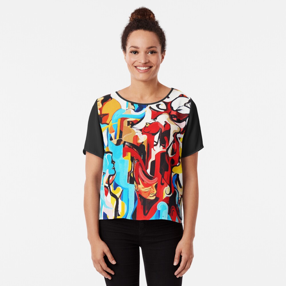 Expressive Abstract People Music Composition painting Chiffon Top