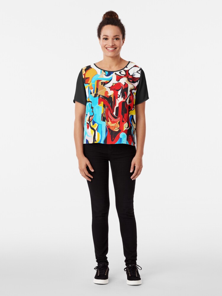 Alternate view of Expressive Abstract People Music Composition painting Chiffon Top