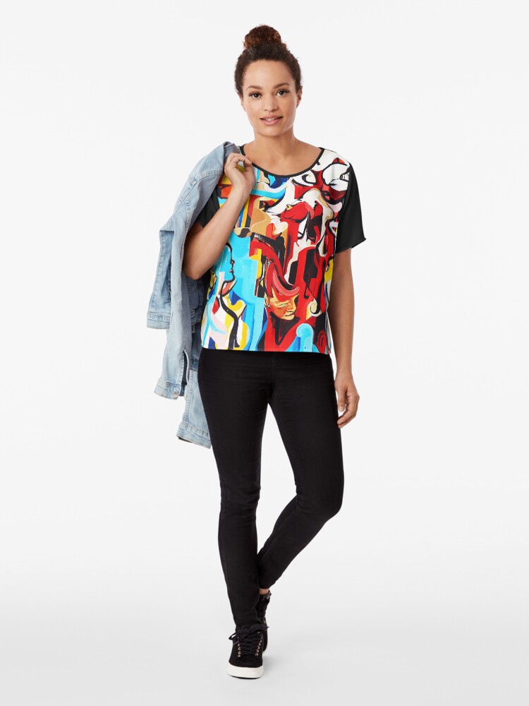 Alternate view of Expressive Abstract People Music Composition painting Chiffon Top
