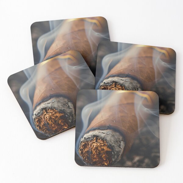 Item preview, Captivating Elegance of a Close-Up Lit Cigar, Softly Blurred Background, Refined Relaxation AI Art designed and sold by OlfactoART Studio.