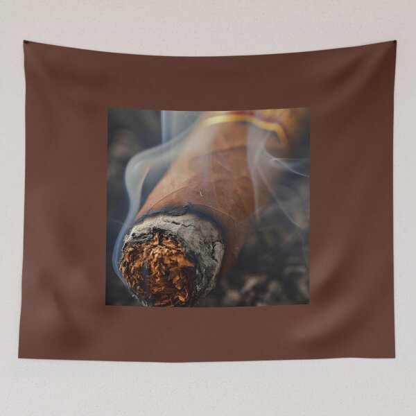 Item preview, Captivating Elegance of a Close-Up Lit Cigar, Softly Blurred Background, Refined Relaxation AI Art designed and sold by OlfactoART Studio.