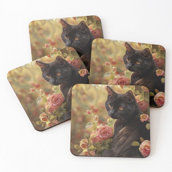 Item preview, Black Cat Surrounded By Pink Roses Peaceful  designed and sold by InspiredbyOllie.