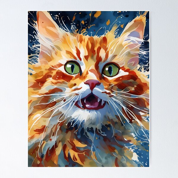 Happy Ginger Cat - Watercolour-style Pets Poster