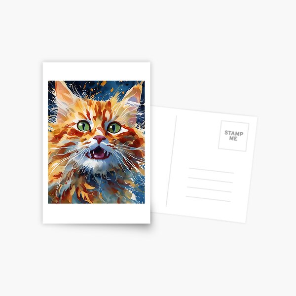 Happy Ginger Cat - Watercolour-style Pets Postcard