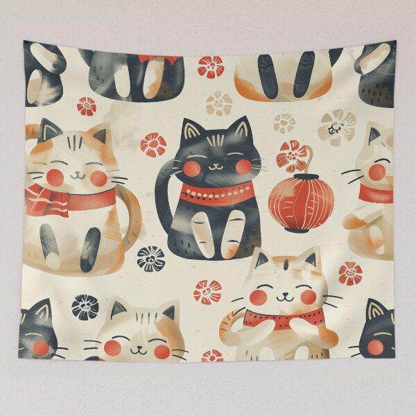 Item preview, Japanese neko cat pattern designed and sold by LittleNippon.