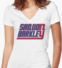 Saquon Barkley on the Giants Women's Fitted V-Neck T-Shirt
