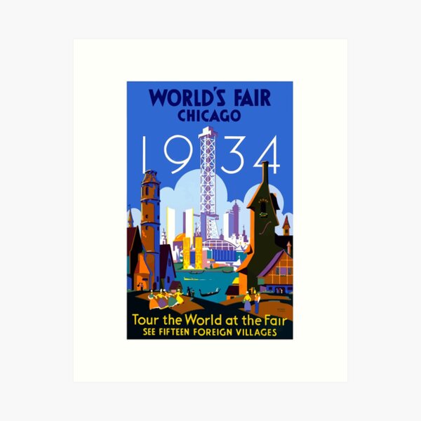 Vista previa del artículo con la obra «Póster de viaje de la Feria Mundial Vintage de Chicago de 1934 », diseñado y vendido por TheHippieHobbit.