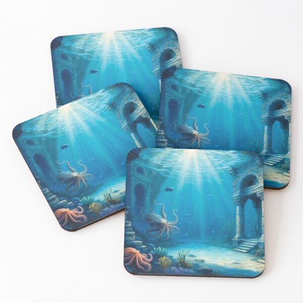 Item preview, Awesome Octopuses among old underwater ruins in rays of light. designed and sold by Andrey-Myagkov.