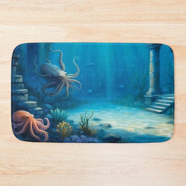 Item preview, Awesome Octopuses among old underwater ruins in rays of light. designed and sold by Andrey-Myagkov.