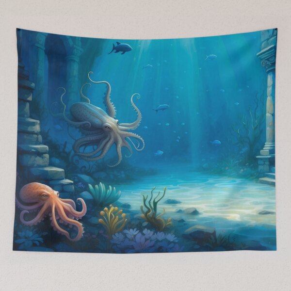 Item preview, Awesome Octopuses among old underwater ruins in rays of light. designed and sold by Andrey-Myagkov.