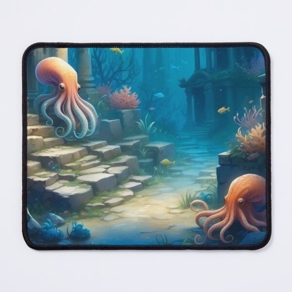 Item preview, Awesome Octopuses among old underwater ruins in rays of light. designed and sold by Andrey-Myagkov.