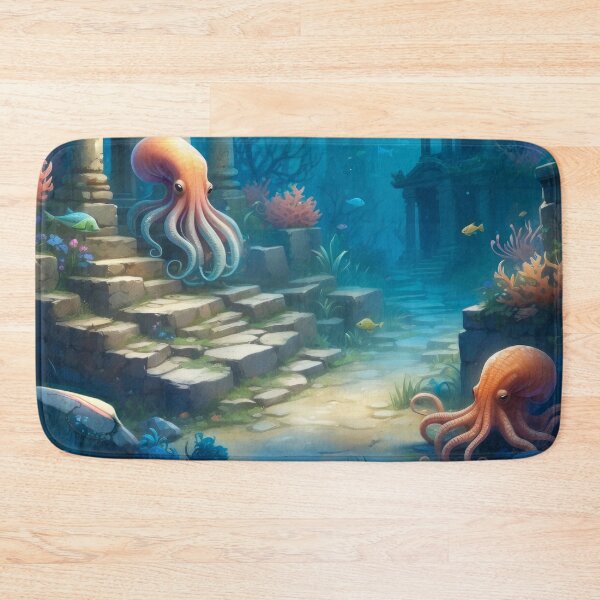 Item preview, Awesome Octopuses among old underwater ruins in rays of light. designed and sold by Andrey-Myagkov.