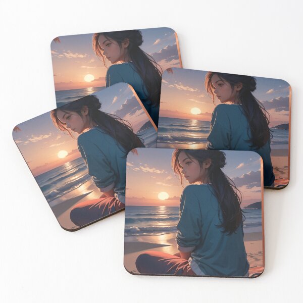 Item preview, Sunset At The Beach With Trees And Sea Shells Art designed and sold by RedOrBlueIts4U.