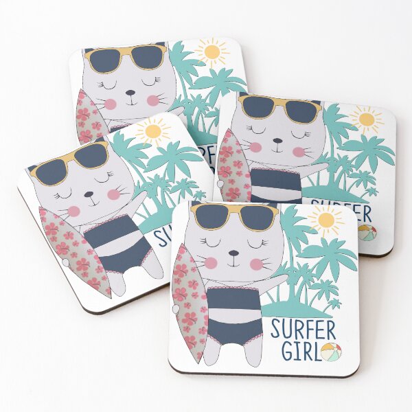 Item preview, Australia surf Little surfer girl gift women Kids Girls cat surf  designed and sold by Taylor  ART.