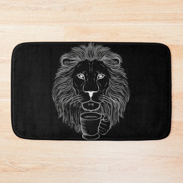 Item preview, A black and white line sketch of a lion holding his cup in his month designed and sold by 123ks.