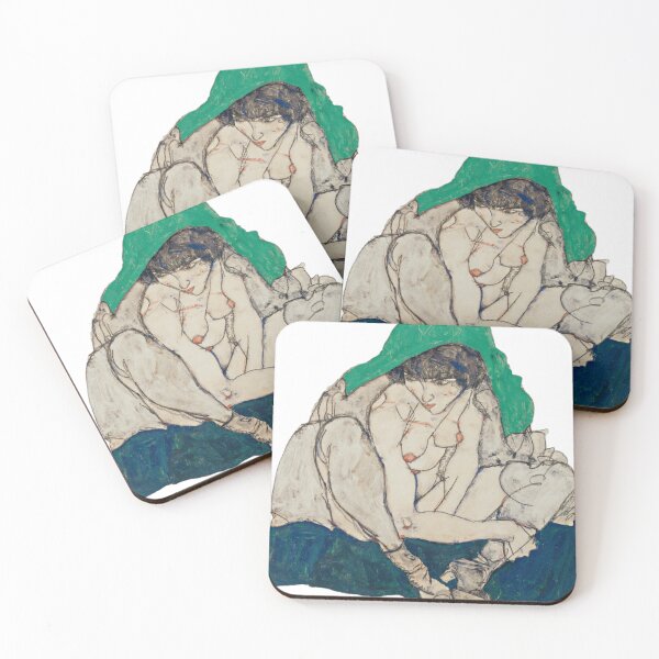 Item preview, Egon Schiele - Crouching woman with green headscarf designed and sold by BildendeKunst.