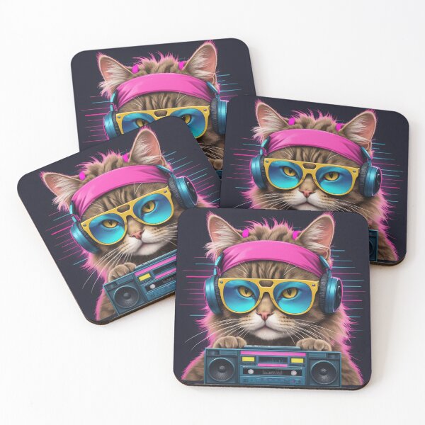 Item preview, A cat dressed in 80s style, complete with sunglasses, a neon headband designed and sold by designdukan.