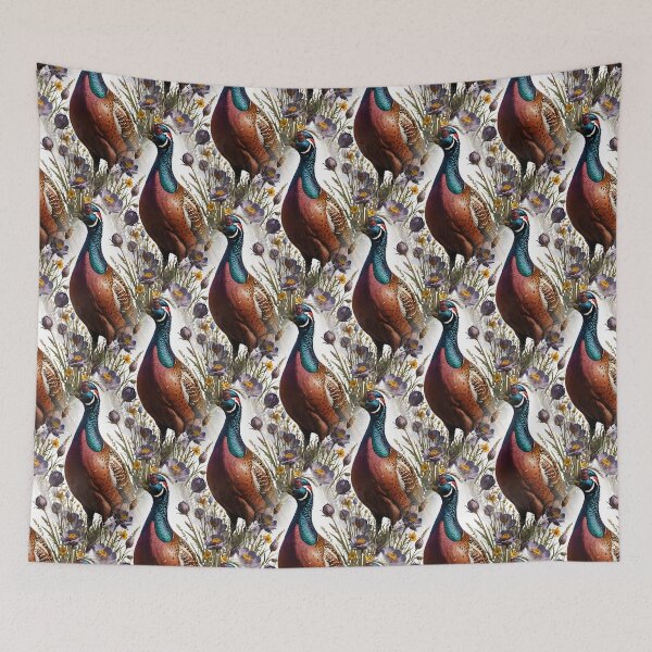 Item preview, Ring-necked Pheasant Surrounded By American Pasque Flower Pattern designed and sold by taiche.