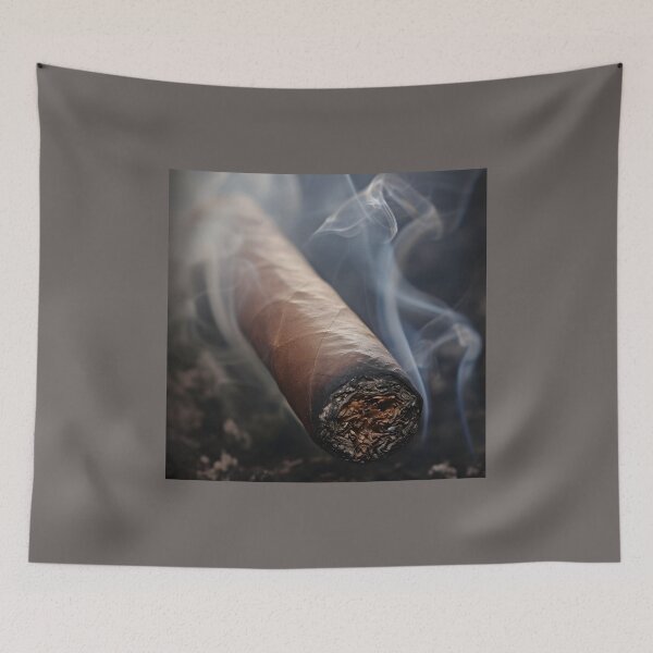 Item preview, Elegance of a Close-Up Lit Cigar with Softly Blurred Background and Refined Relaxation designed and sold by OlfactoART Studio.