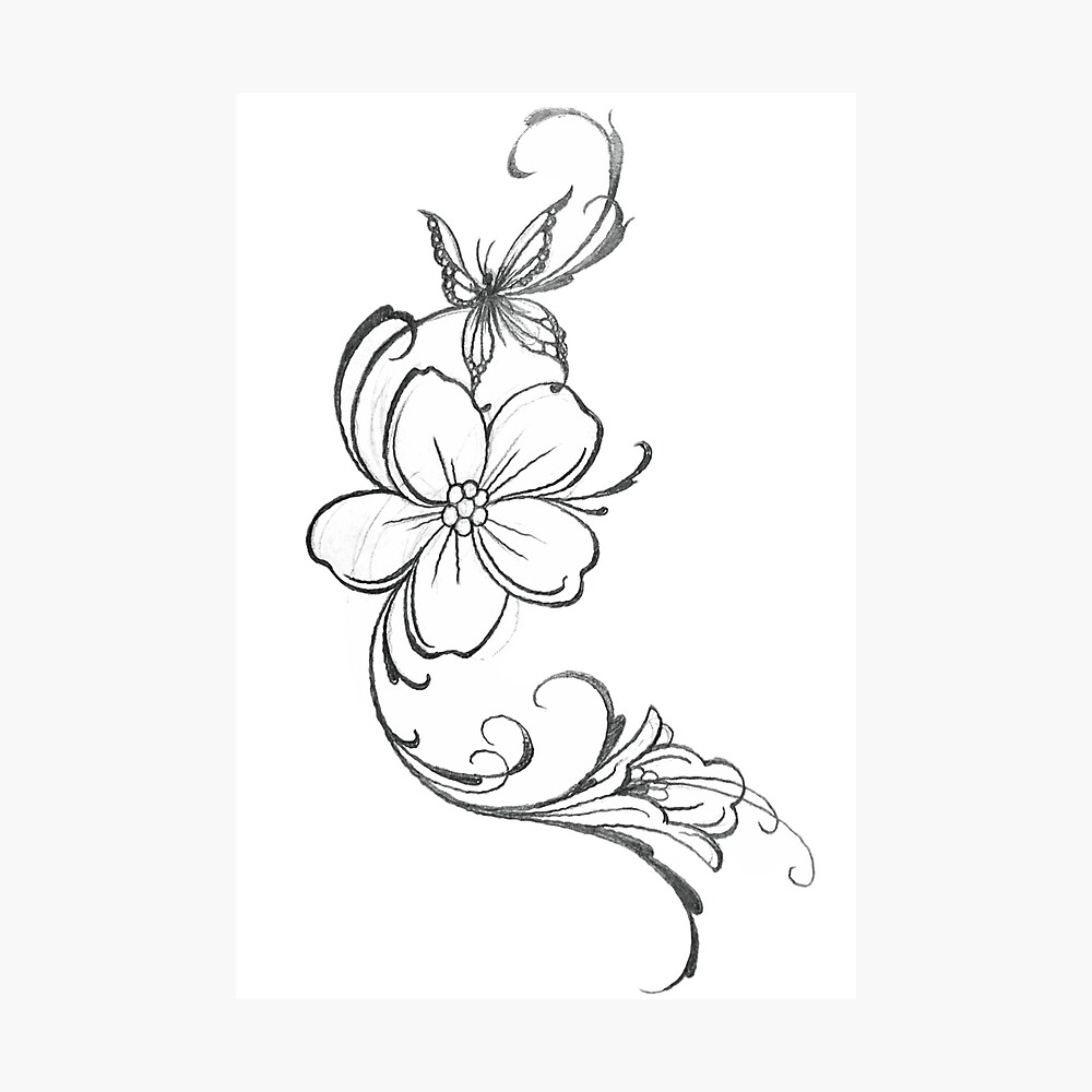 Floral Tattoo Stencil Poster