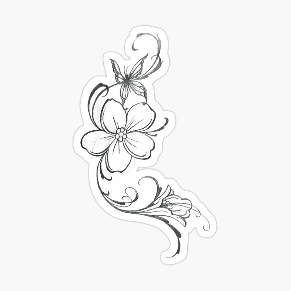 Floral Tattoo Stencil Poster