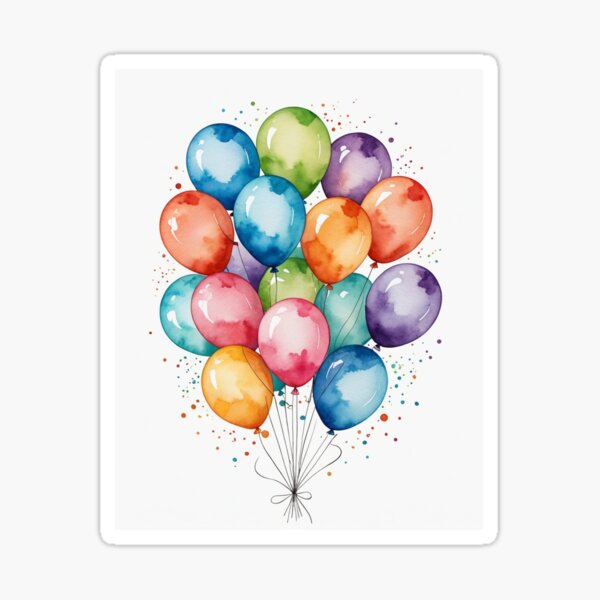 Item preview, Happy birthday balloons watercolor or congratulations art paint illustration  designed and sold by cheekylorns.