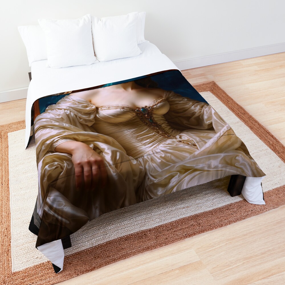 An Elegant Regal Woman In A Luxurious Satin Gown Stunning AI Concept Art by Xzendor7 Decorative Portrait Art Print Comforter