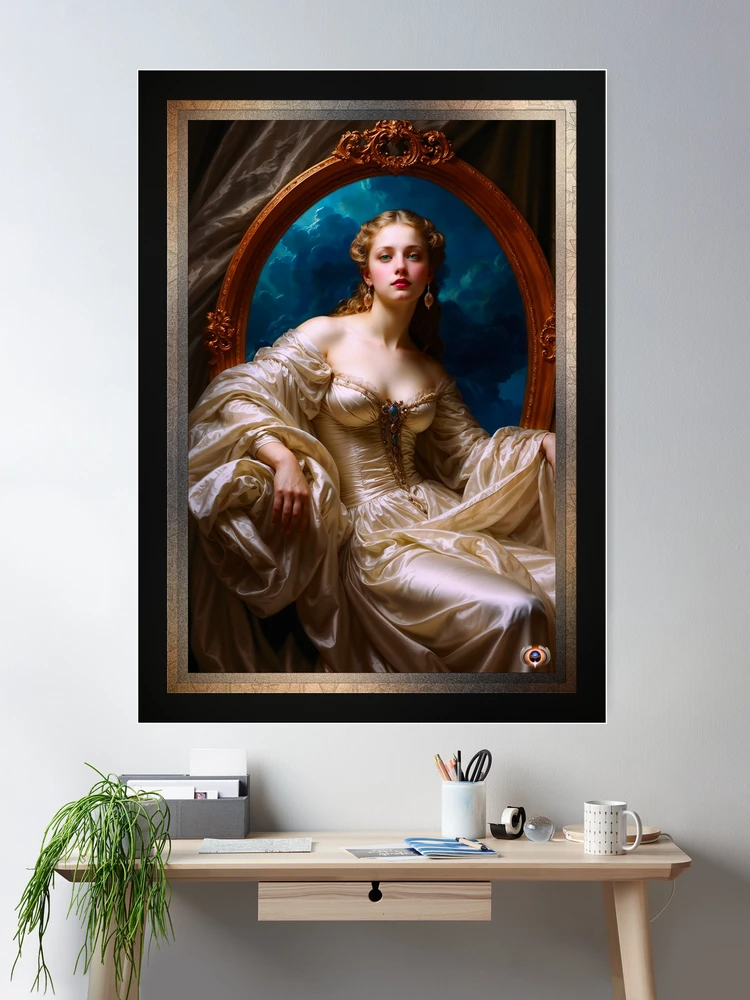 An Elegant Regal Woman In A Luxurious Satin Gown Stunning AI Concept Art by Xzendor7 Room Decor Portrait Poster Art Print